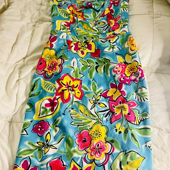 David Meister Strapless Floral Tropical Dress Size 8 - Picture 7 of 13